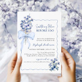 Elegant Iets Blauw Bloemen QR Code Bruids Showe Kaart