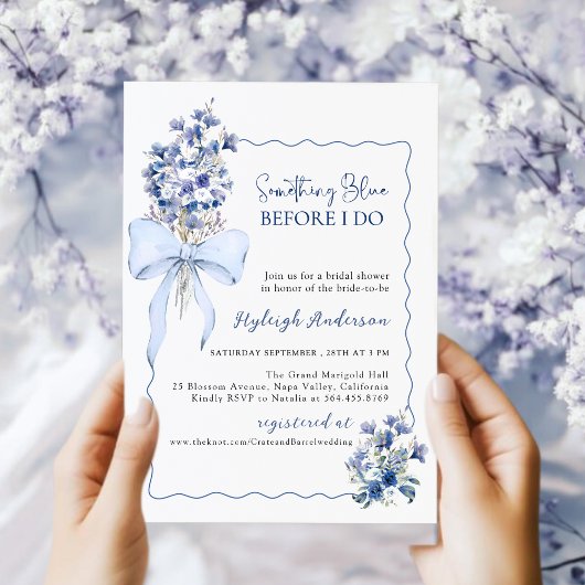 Elegant Iets Blauw Bloemen QR Code Bruids Showe Kaart
