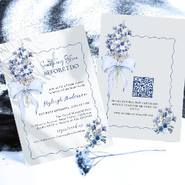 Elegant Iets Blauw Bloemen QR Code Bruids Showe Kaart