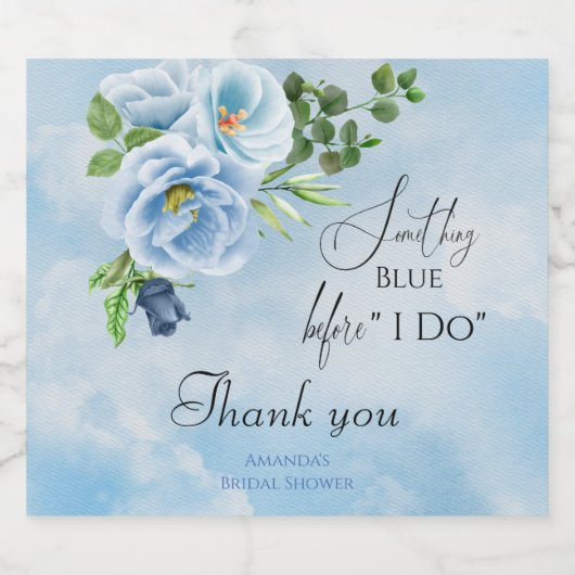Elegant Iets Blauw Bloemen Vrijgezellenfeest Gift Sparkling Wijnetiket (Enkel label)