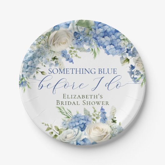 Elegant Iets Blauw Hydrangea Vrijgezellenfeest Papieren Bordje (Voorkant)