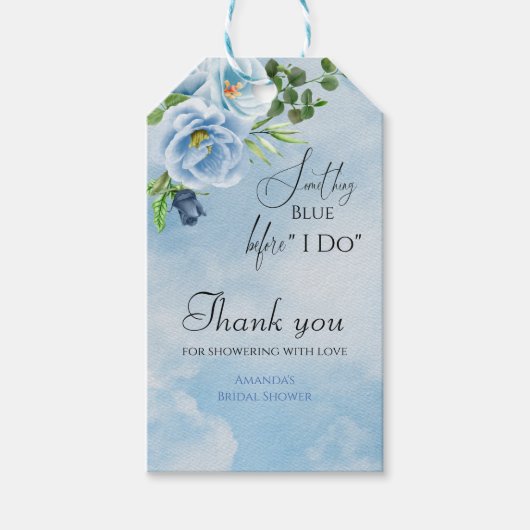 Elegant Iets Blue Floral Vrijgezellenfeest Cadeaulabel (Voorkant)