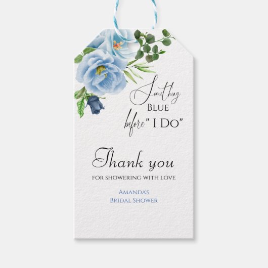 Elegant Iets Blue Floral Vrijgezellenfeest Cadeaulabel (Voorkant)