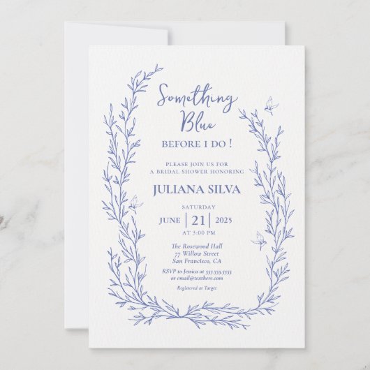 Elegant Iets Blue Floral Vrijgezellenfeest Kaart (Voorkant)