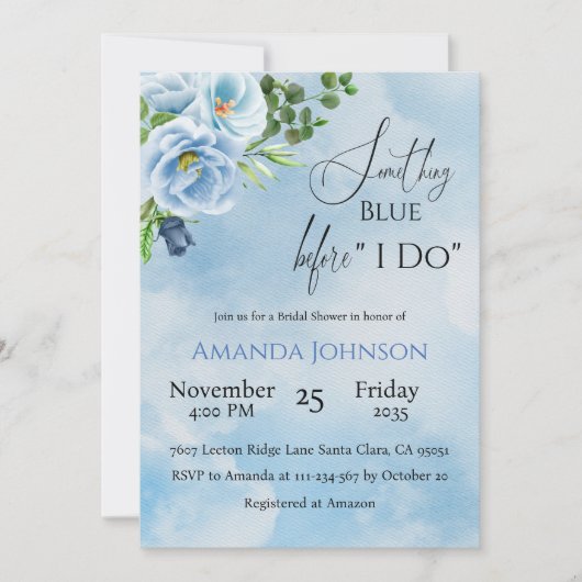 Elegant Iets Blue Floral Vrijgezellenfeest Kaart (Voorkant)