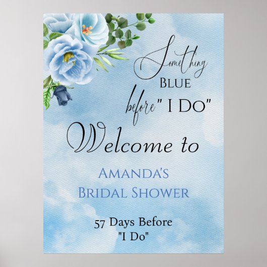 Elegant Iets Blue Floral Vrijgezellenfeest Poster (Voorkant)