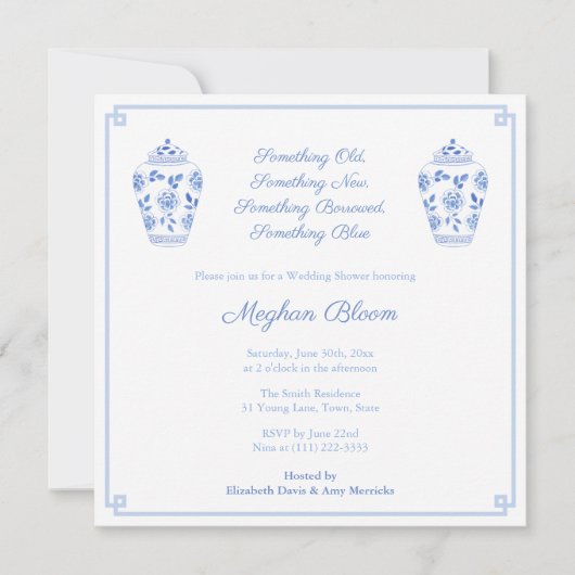 Elegant Iets Blue Waterverf Wedding Shower Kaart (Voorkant)