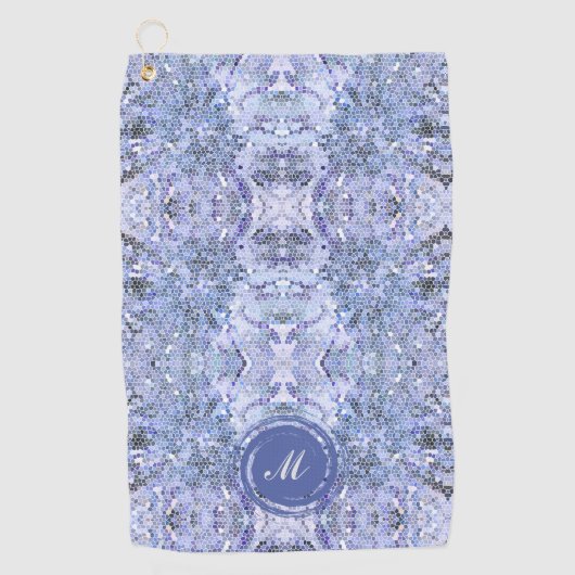Elegant ijsblauw mozaïek, modern Monogram Golfhanddoek (Voorkant)