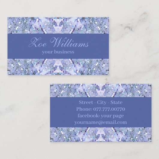 Elegant ijsblauw mozaïek, modern op maat visitekaartje (Voorkant / Achterkant)
