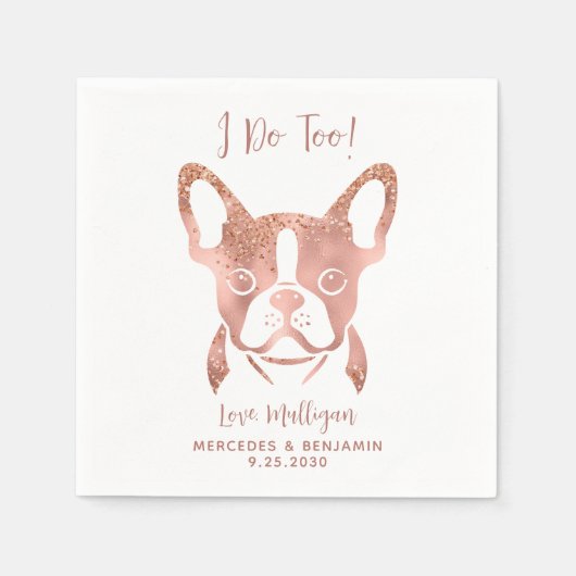 Elegant Ik doe te Franse Bulldog Roos Gouden Bruil Servet (Voorkant)