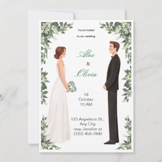 Elegant Illustrated Wedding Invitation Kaart