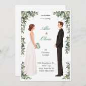 Elegant Illustrated Wedding Invitation Kaart (Voorkant / Achterkant)