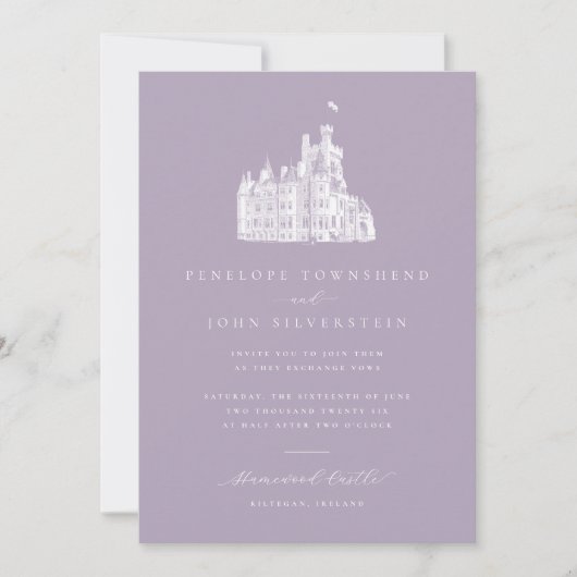 Elegant Illustration Lavender Castle Wedding Kaart (Voorkant)