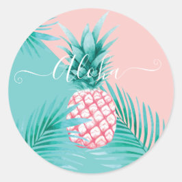 elegant illustration of aloha pineapple baby showe ronde sticker