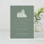 Elegant Illustration Sage Green Castle Wedding Kaart (Staand voorkant)