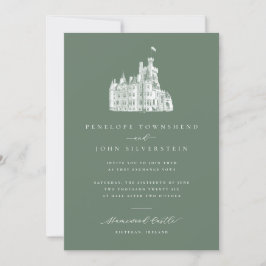 Elegant Illustration Sage Green Castle Wedding Kaart