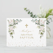 Elegant Imperial Lilies Rozen Gold Twins Baptisme Bedankkaart (Staand voorkant)