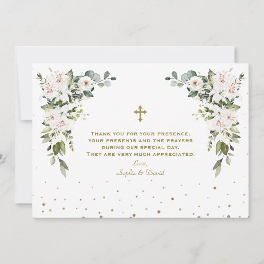 Elegant Imperial Lilies Rozen Gold Twins Baptisme Bedankkaart (Achterkant)