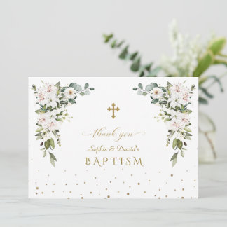 Elegant Imperial Lilies Rozen Gold Twins Baptisme Bedankkaart