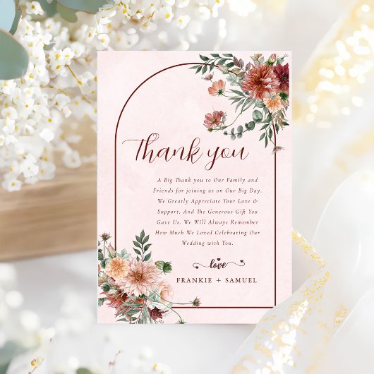 Elegant in de herfst Roze Tonen bruiloft Bedankkaart