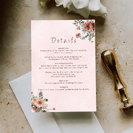 Elegant in de herfst Roze Tonen bruiloft Details Informatiekaartje