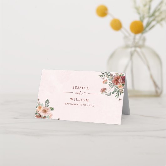 Elegant in de herfst Roze Tonen bruiloft Plaatskaartje (Achterkant)