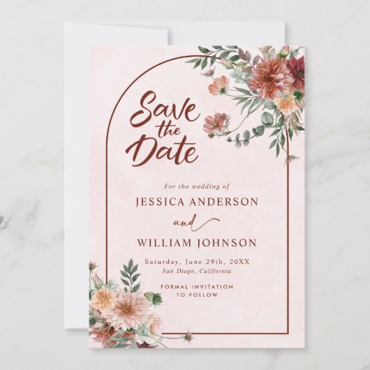 Elegant in de herfst Roze Tonen bruiloft Save The Date (Voorkant)