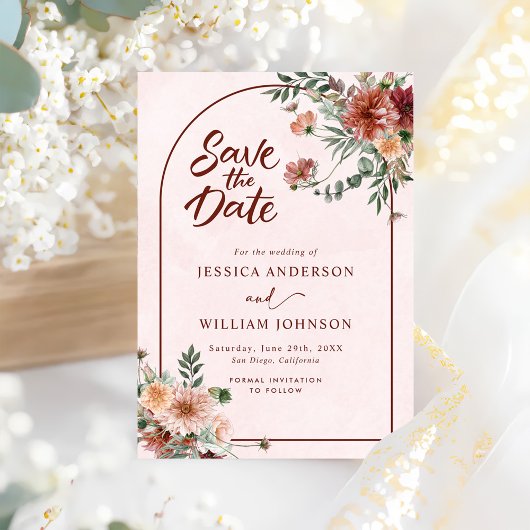 Elegant in de herfst Roze Tonen bruiloft Save The Date