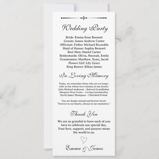 Elegant in het liefdevolle geheugen bruiloft progr (Achterkant)
