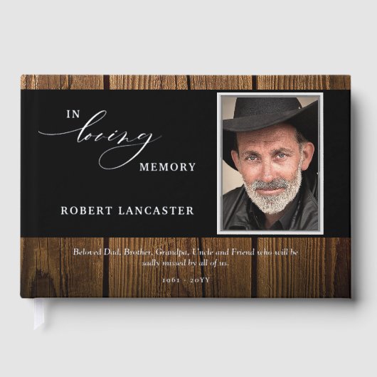 Elegant in liefdevol geheugen hout rustieke foto b gastenboek (Voorkant)