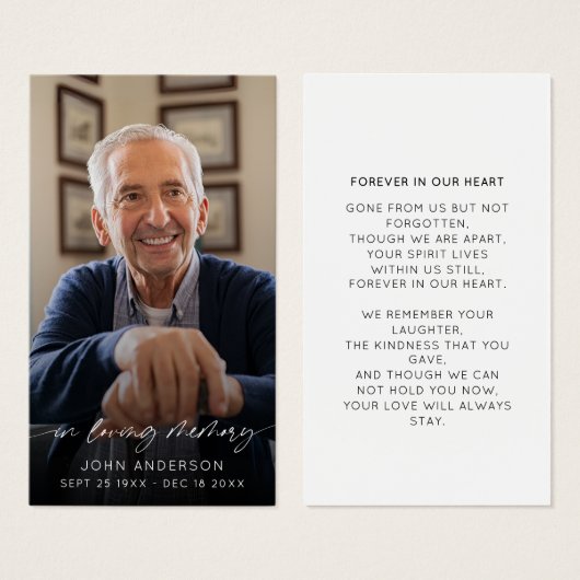 Elegant in liefdevol geheugenscript Fotobegrafenis Visitekaartje (Voorkant /achterkant)