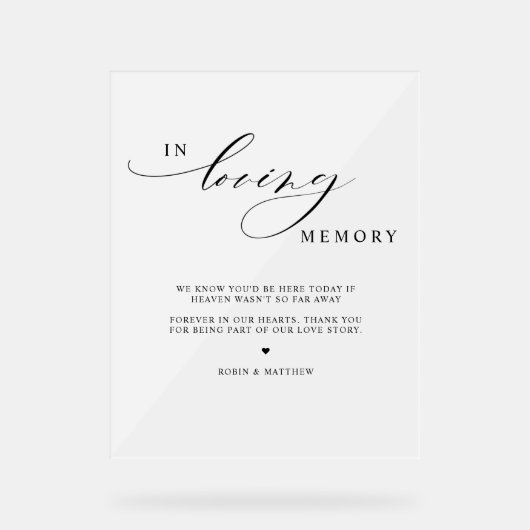 Elegant in liefdevolle geheugen bruiloft Frosted s Acryl Bord (Voorkant)