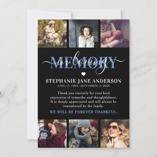 Elegant in liefdevolle geheugen foto collage Keeps Bedankkaart (Voorkant)