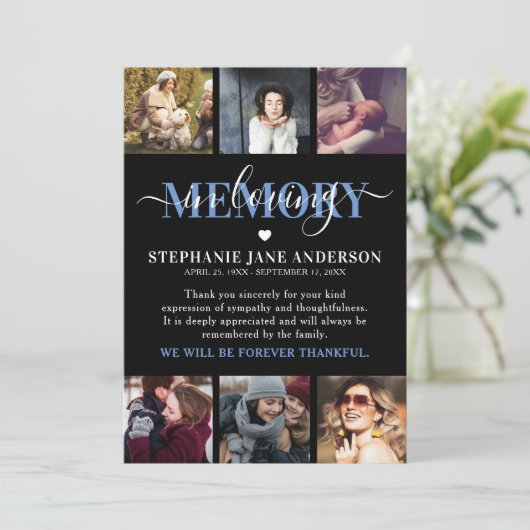 Elegant in liefdevolle geheugen foto collage Keeps Bedankkaart (Staand voorkant)