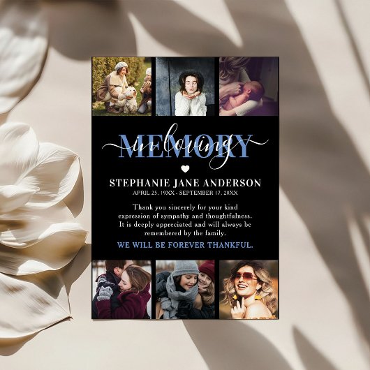 Elegant in liefdevolle geheugen foto collage Keeps Bedankkaart