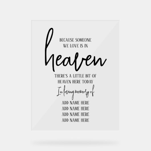 Elegant in liefdevolle herinnering Eenvoudige brui Acryl Bord (Voorkant)