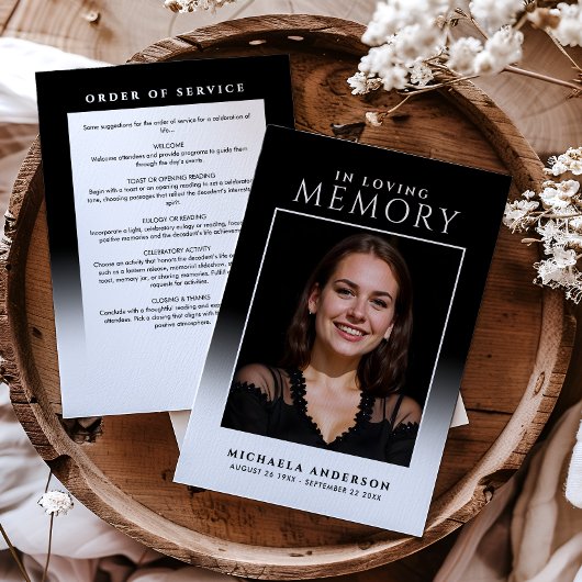 Elegant in liefdevolle herinnering Fotobegrafenis Programmakaart