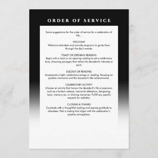 Elegant in liefdevolle herinnering Fotobegrafenis  Programmakaart (Achterkant)