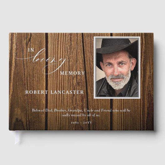 Elegant in liefdevolle herinnering rustieke houten gastenboek (Voorkant)