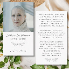 Elegant In Loving Memory Floral Photo Prayer Card Visitekaartje