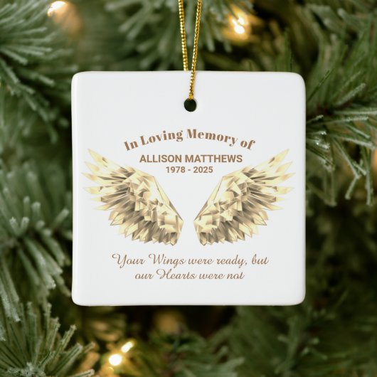 Elegant in Loving Memory Gold Wings Memorial Keramisch Ornament (Boom)