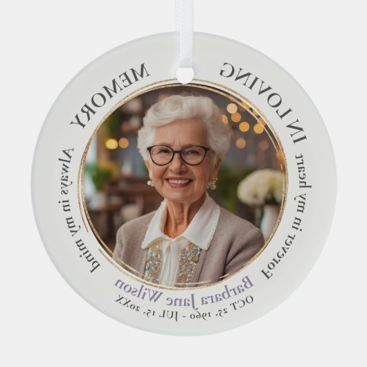 Elegant In Loving Memory Memorial Funeral Keepsake Glas Ornament (Achterkant)