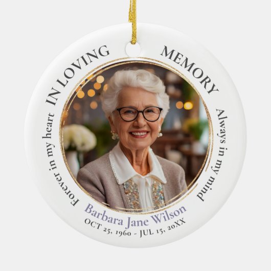 Elegant In Loving Memory Memorial Funeral Keepsake Keramisch Ornament (Achterkant)