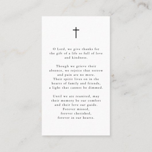 Elegant In Loving Memory Photo Cross Prayer Card Visitekaartje (Achterkant)