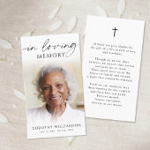 Elegant In Loving Memory Photo Cross Prayer Card Visitekaartje