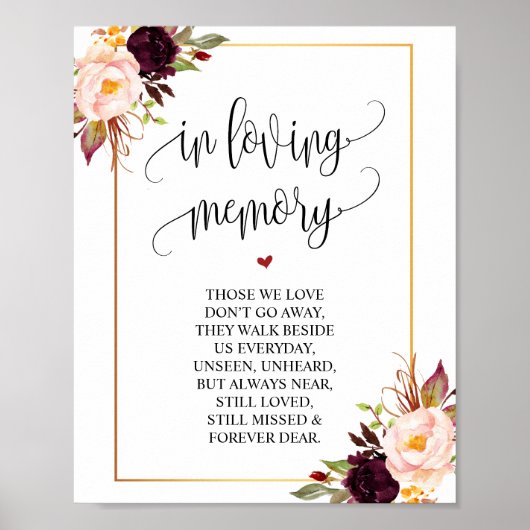 Elegant 'in loving memory' rouwbord poster (Voorkant)