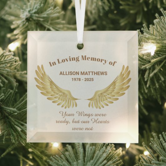 Elegant in Loving Memory Wings Memorial Glas Ornament (Insitu)