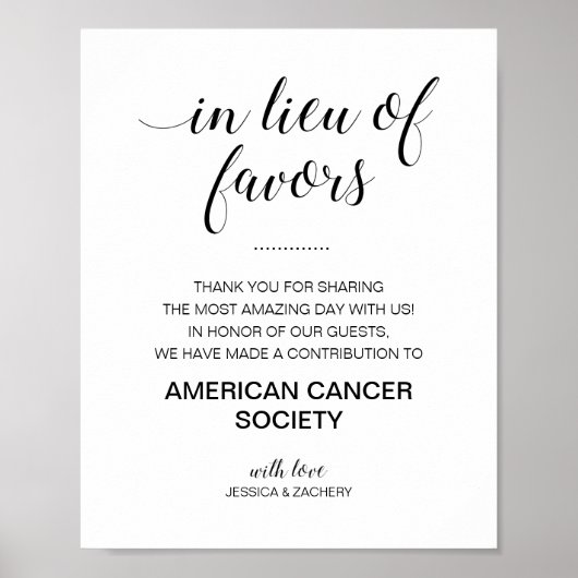 Elegant in plaats van voor donatie-bruiloft poster (Voorkant)