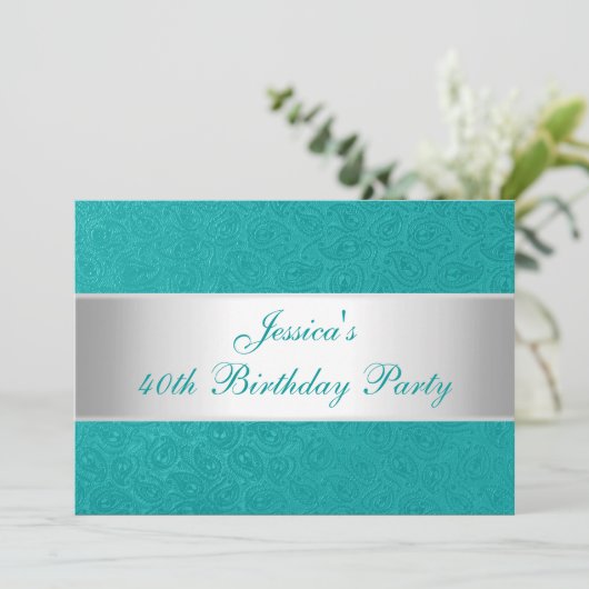 Elegant in reliëfdruk Green Paisley White Party Kaart (Staand voorkant)