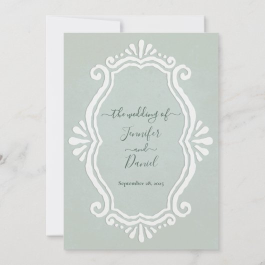 Elegant in reliëfdruk Jade Green Wedding Invitatio Kaart (Achterkant)